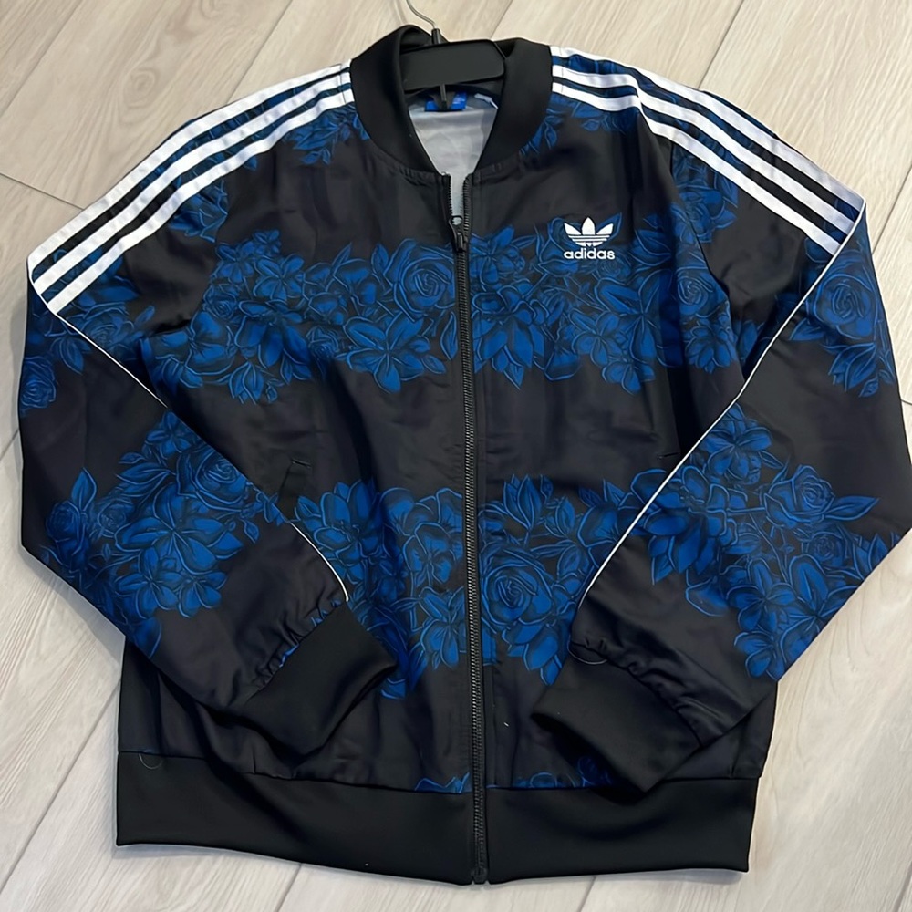 Adidas blue floral track jacket NWT